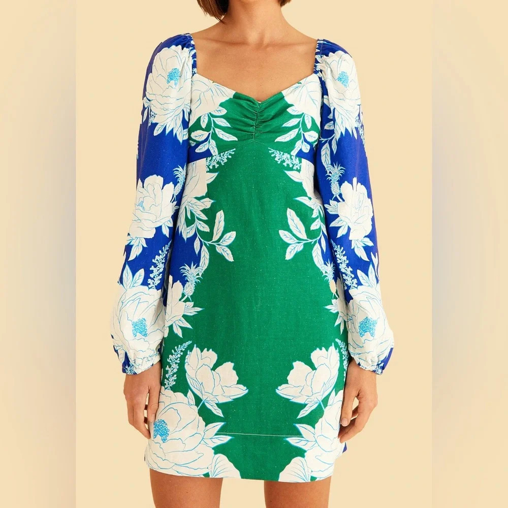 NWT Farm Rio Soft Garden Mini Dress size XXS soft garden blue 306165
